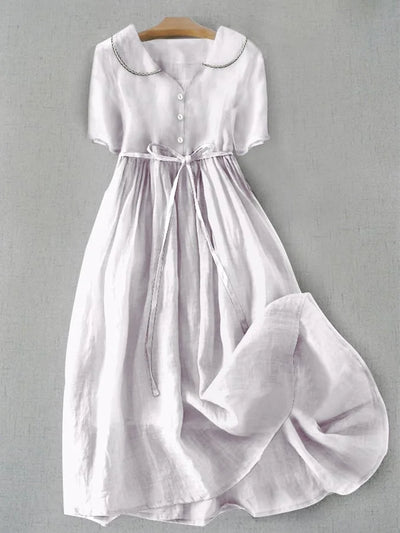 Isla - Elegant Cotton and Linen Midi Dress