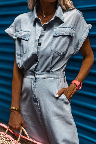 Isabelle - Denim Dress with Elegant, Short Batwing Sleeves